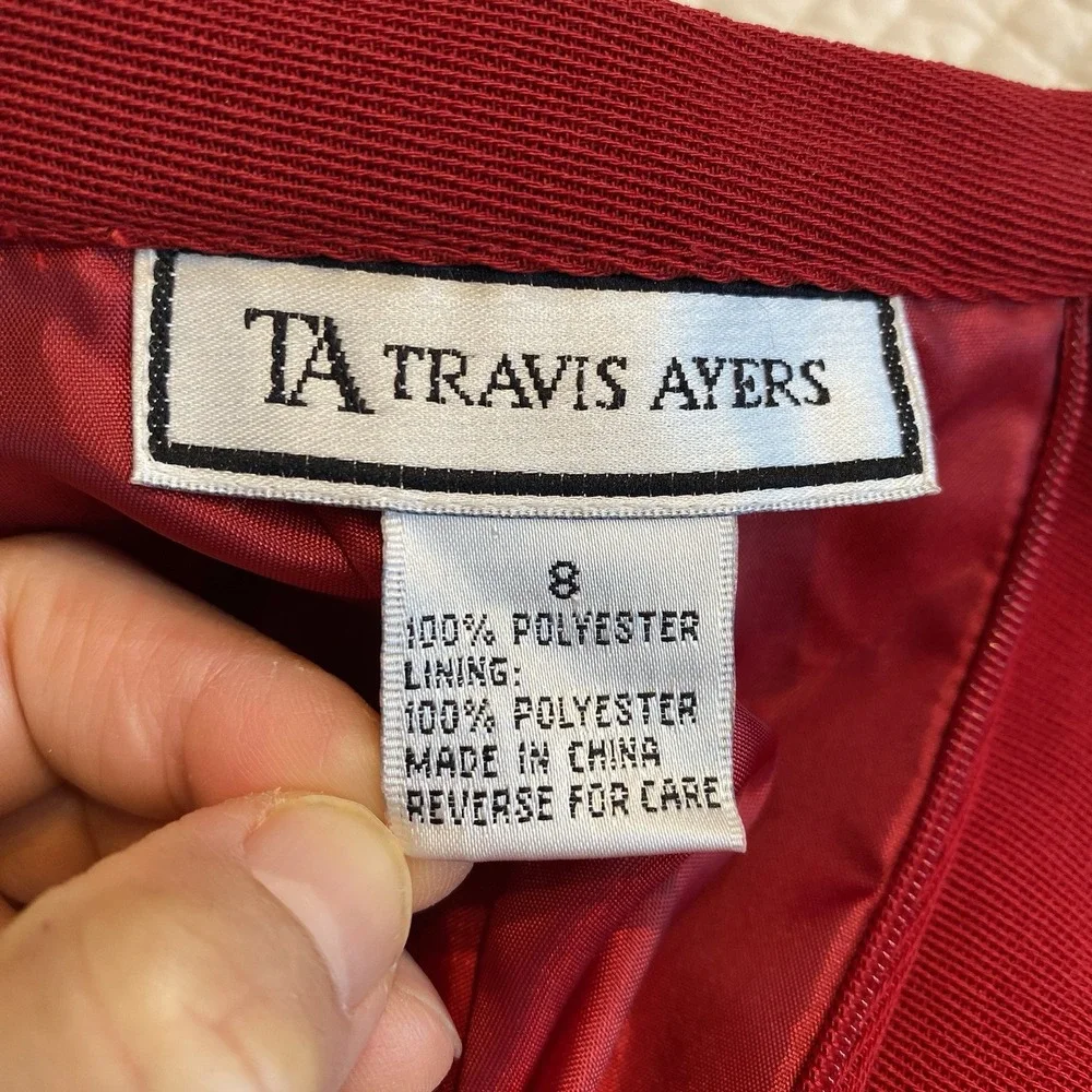 Travis Ayers Women's Pencil Midi Skirt Red Sz 8 Slit Classic Modest Professional